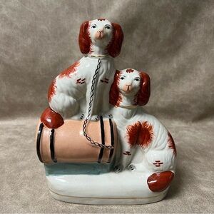Antique Staffordshire Spaniels Dogs on a Barrel 9" 19th Century